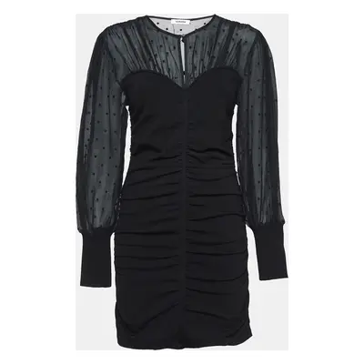 Sandro Black Organza and Rib Knit Ruched Bustier Effect Mini Dress