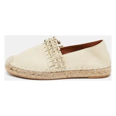 Valentino Cream Leather Studded Espadrille Flats Size