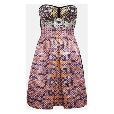 Mary Katrantzou Pink Sequin Print Spiro Jacquard Strapless Mini Dress