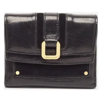 Jimmy Choo Black Leather and Suede Double Flap Compact Wallet