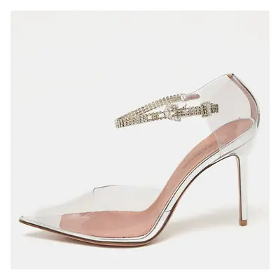 Amina Muaddi Silver PVC and Patent Leather Ursina Pumps Size