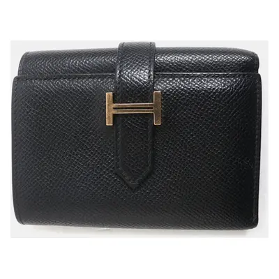 Hermes Black Leather Bearn Mini Wallet