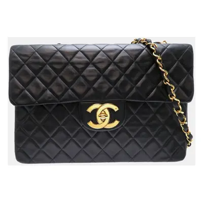 Chanel Lambskin Black Seal Deca Matelasse Shoulder Bag