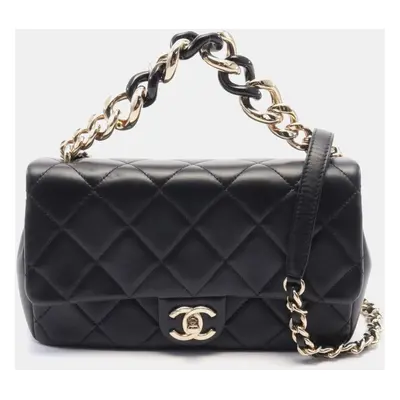 Chanel Leather Black Matelasse Large Flap Bag