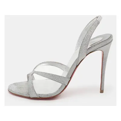 Christian Louboutin Silver Glitter Emilie Slingback Sandals Size