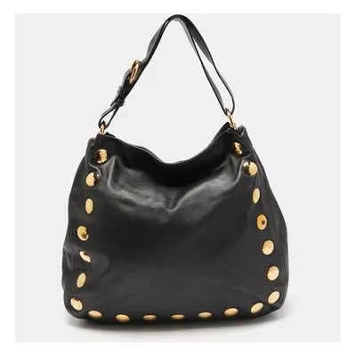 Miu Miu Black Leather Studded Hobo