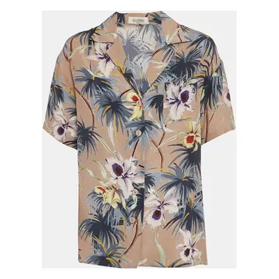 Valentino Brown/Grey Hawaiian Print Silk Crepe Short Sleeve Shirt