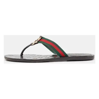 Gucci Black Canvas Web Flat Sandals Size 38.5