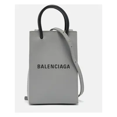 Balenciaga Grey/Black Leather Shopping Phone Holder Crossbody Bag