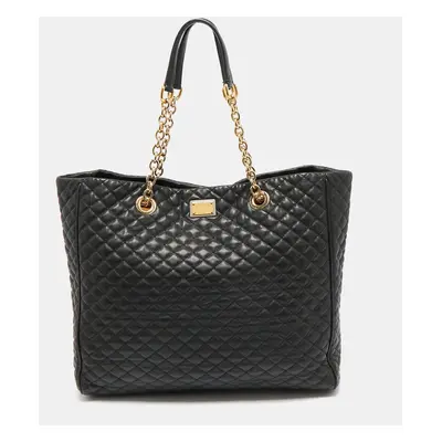 Dolce & Gabbana Black Quilted Leather Chain Shopper Tote