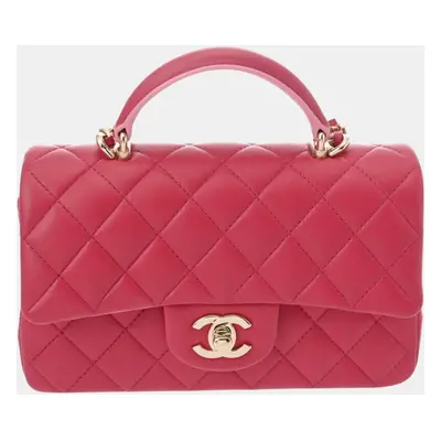 Chanel Pink Lambskin Leather Top Handle Shoulder Bag