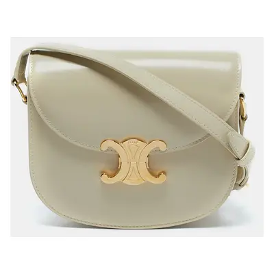 Celine Off White Glossy Leather Triomphe Saddle Crossbody Bag