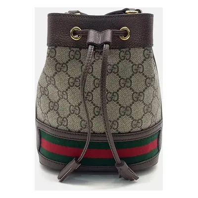 Gucci Beige Brown Canvas and Leather Gucci Ophidia mini bucket bag