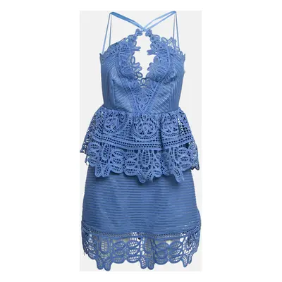 Self-Portrait Blue Guipure Lace Ruffled Mini Dress