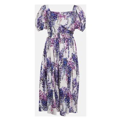 Dolce & Gabbana White/Lavender Floral Print Poplin Midi Dress