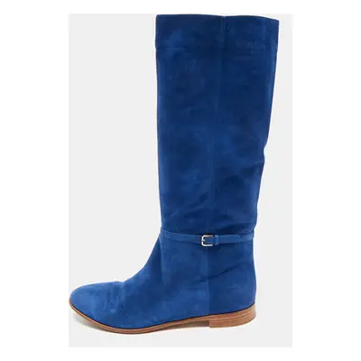 Sergio Rossi Blue Suede Knee Length Boots Size