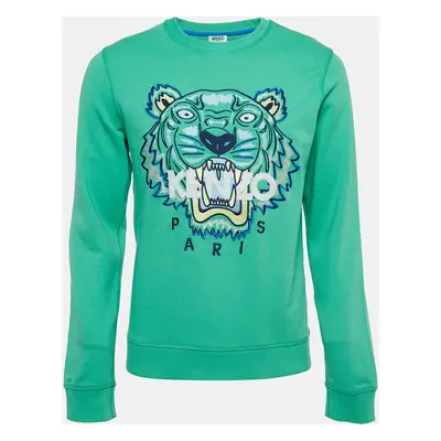 Kenzo Green Tiger Embroidered Cotton Crew Neck Sweatshirt