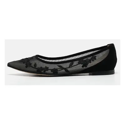 Stuart Weitzman Black Embroidered Mesh and Suede Pointed Toe Ballet Flats Size 39.5