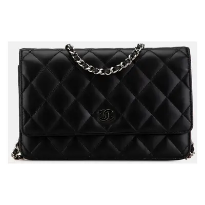 Chanel Black Leather Matelasse Lambskin Chain Shoulder Bag