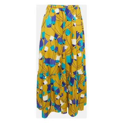 Gucci Yellow/Blue Floral Print Cotton Tiered Maxi Skirt