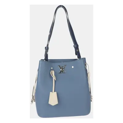 Louis Vuitton Taurillon Leather Blue Jean Lock Me Bucket Handbag