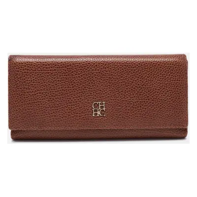 CH Carolina Herrera Brown Monogram Leather Flap Continental Wallet