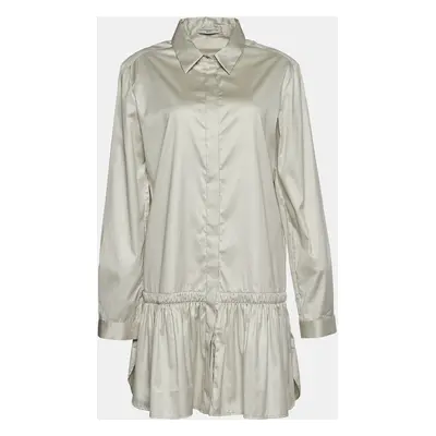 Prada Beige Cotton Gathered Hem Mini Shirt Dress