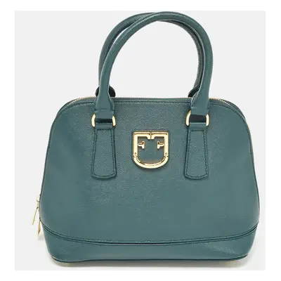 Furla Dark Green Leather Dome Logo Satchel