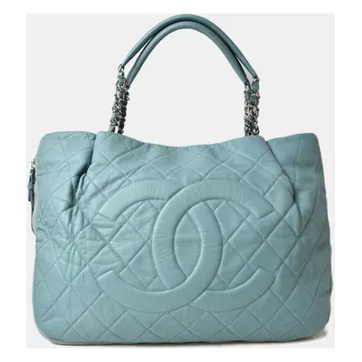 Chanel Blue Leather Chain Coco Mark Quilted Tote Bag