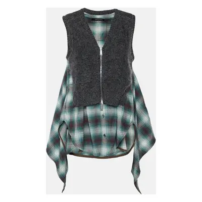 Dsquared2 Green Checkered Cotton & Knit Overlay Sleeveless Shirt