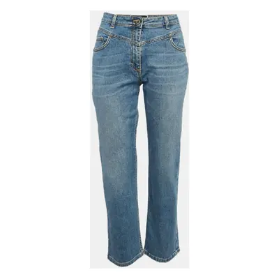 Elisabetta Franchi Blue Washed Denim Loose Fit Jeans