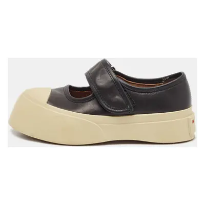 Marni Black/Cream Leather and Rubber Mary Jane Flats Size