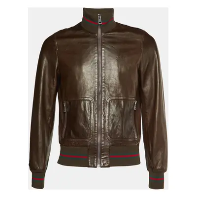 Gucci Brown Leather Bomber Jacket