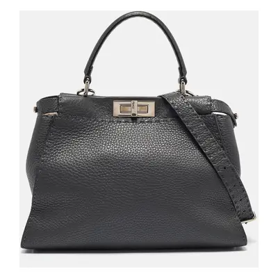 Fendi Dark Grey Leather Medium Peekaboo Top Handle Bag