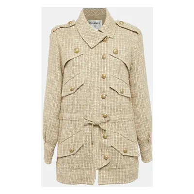 Chanel Beige Tweed Belted Button Detail Jacket