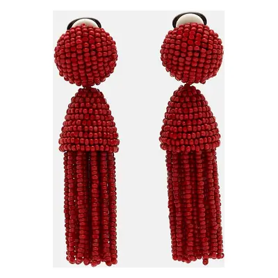 Oscar de la Renta Beads Gunmetal Tone Earrings