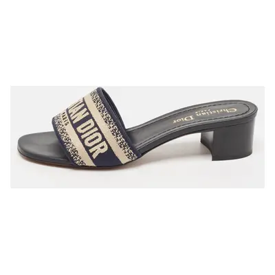 Dior Navy Blue Embroidered Canvas Dway Slide Sandals Size 36.5