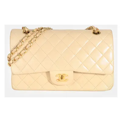 Chanel Vintage 24K Beige Quilted Lambskin Medium Classic Double Flap Bag