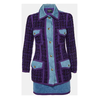 Chanel Vintage Purple Tweed and Denim Skirt and Jacket Set