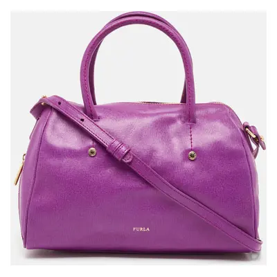 Furla Purple Leather Medium Alissa Boston Bag