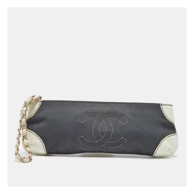 Chanel Grey/White Canvas and Leather CC Olsen Clutch Bag