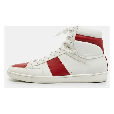 Saint Laurent White/Red Leather and Suede High Top Sneakers Size