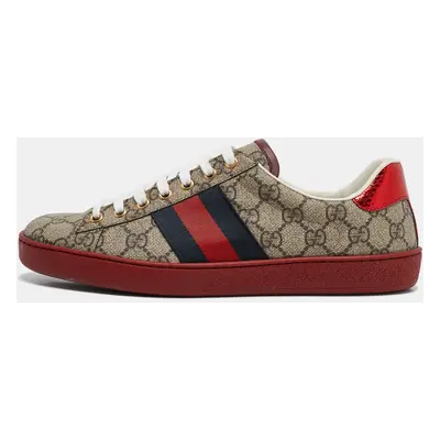 Gucci Beige/Brown GG Supreme Canvas Web Ace Sneakers Size