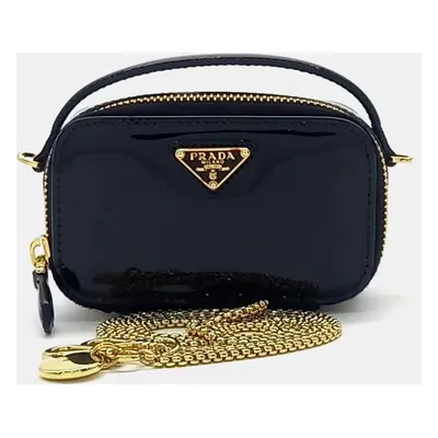 Prada Black Leather patent mini pouch