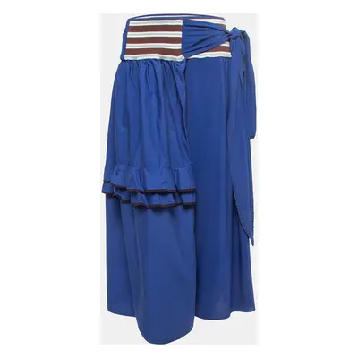 Marni Navy Blue Cotton & Knit Waist Tie Detail Midi Skirt