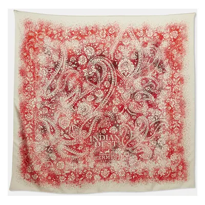 Hermès White/Red Indian Dust Silk Scarf