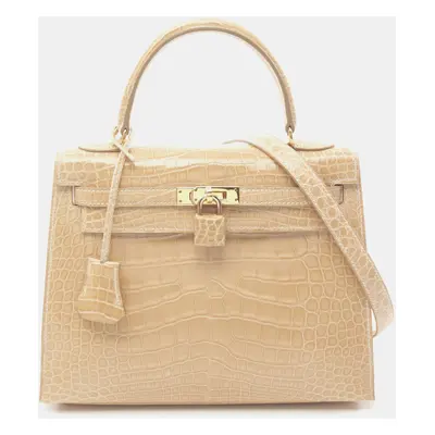 Hermes Beige Alligator Leather Kelly Tote Bag