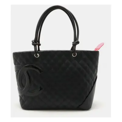 Chanel Black Pink Cambon Line Coco Mark Large Tote Bag