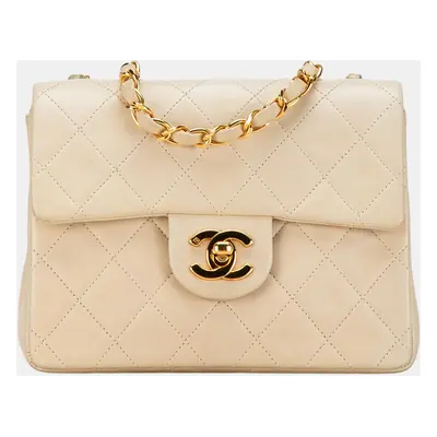 Chanel Beige Mini Square Classic Lambskin Single Flap