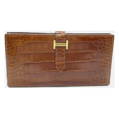 Hermes Brown Leather Bearn Long Wallet